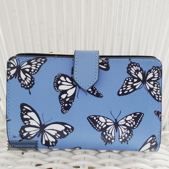 AUTHENTIC New Kate Spade Staci Medium Compartment Bifold Butterfly Wallet Blue - Picture 3 of 7